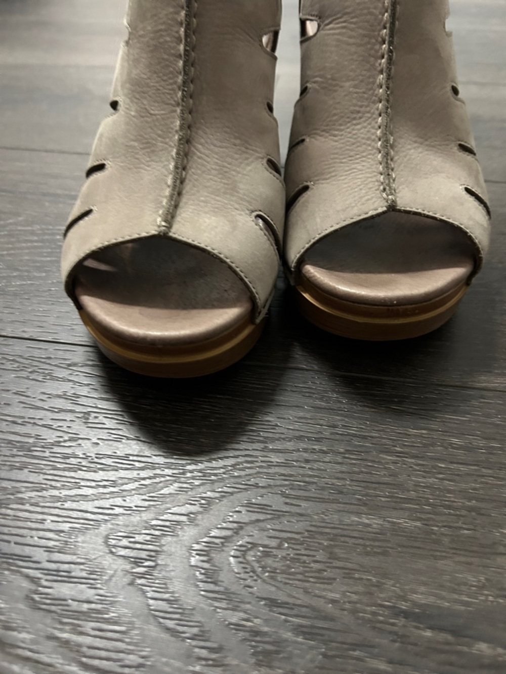 Dansko Demetra Taupe Block Heel Cutout Peep-Toe Sandals - Picture 4 of 7